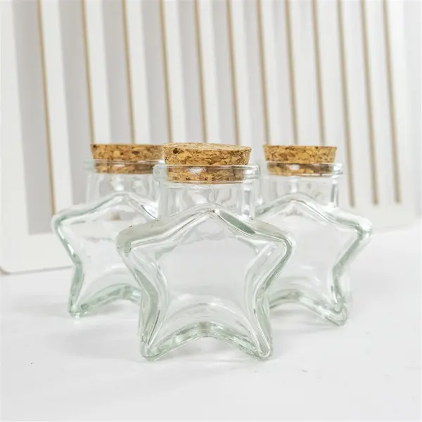 6pcs Small Star Shaped Clear Glass Storage Jar Bottle Container with Cork Stopper Fill with Jelly Balls Gemstones